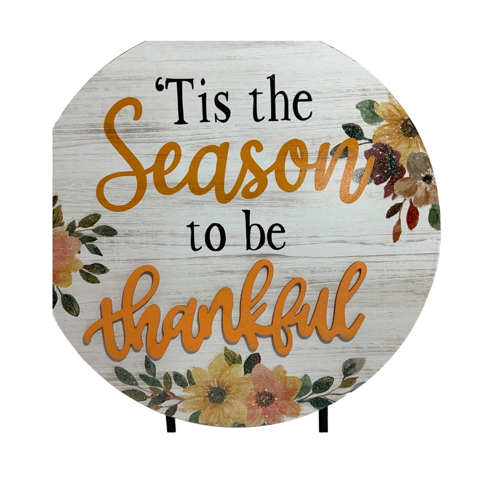 !! Sold !! Autumn Table Decor Pedestal Sign Tis The Season To be Thankful - Picture 7 of 16